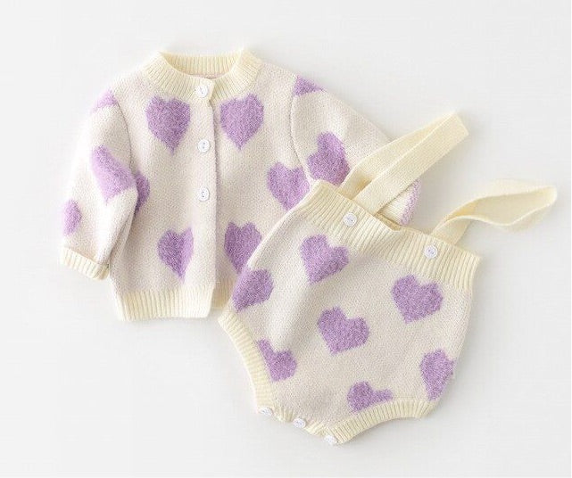 hearts cardigan & overalls set