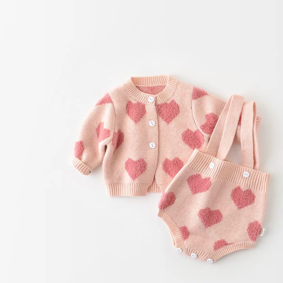 hearts cardigan & overalls set