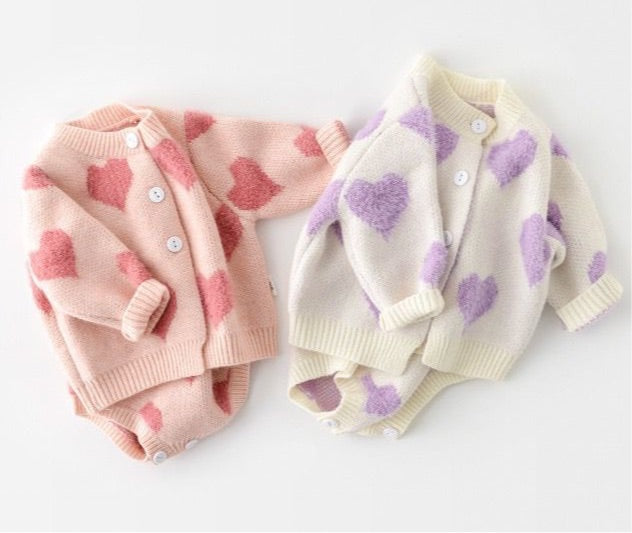 hearts cardigan & overalls set